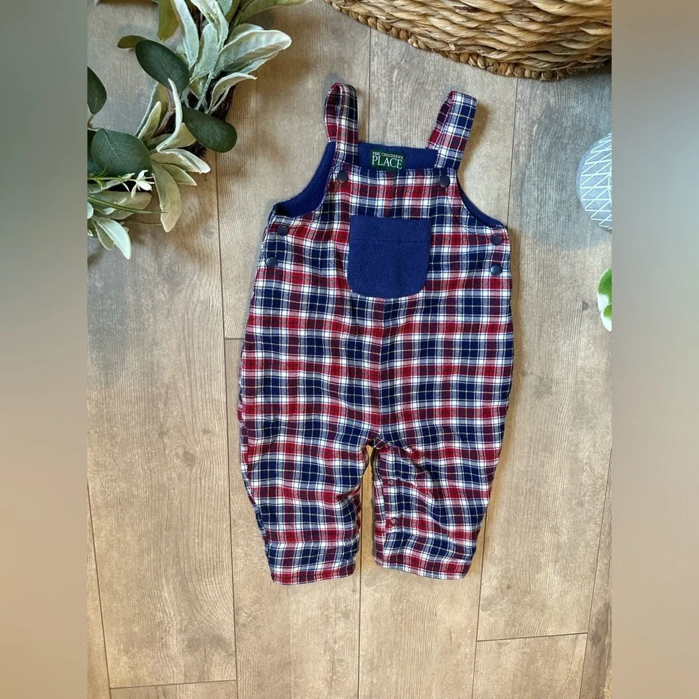 Vintage Children’s Place Baby Boy Flannel Fleece Lined Overalls